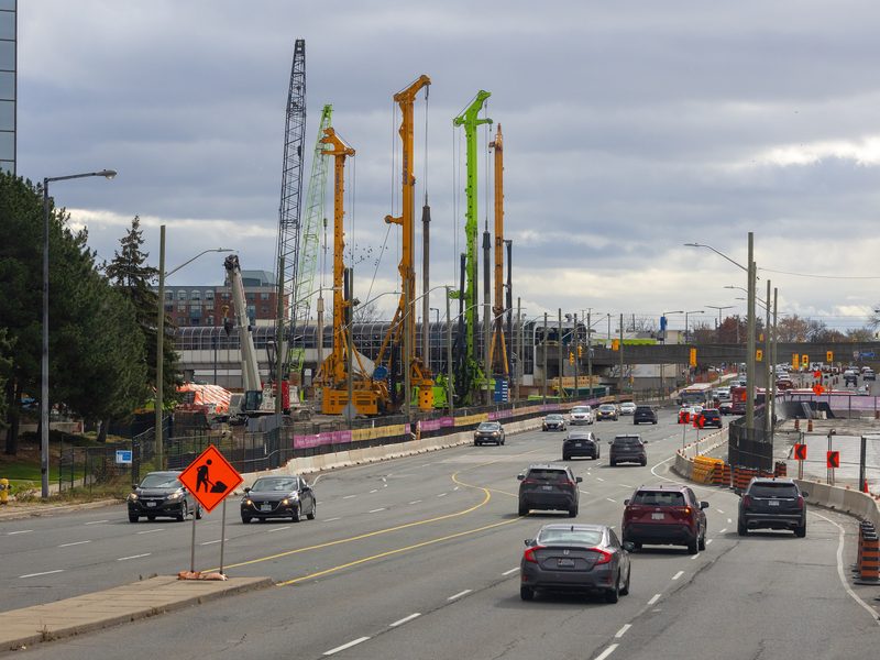 Scarborough Subway Extension piling rigs along McCowan Road